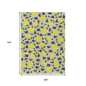 HomeRoots 9' X 12' Vibrant Lemon Patterned Washable Area Rug for Indoor & Outdoor Spaces - Easy Care & Durable 661163
