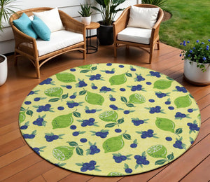 HomeRoots 8' Vibrant Round Lemon Area Rug - Washable, Durable, Outdoor & Indoor Use, Perfect for High-Traffic Spaces 661167