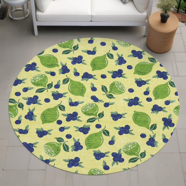 HomeRoots 8' Vibrant Round Lemon Area Rug - Washable, Durable, Outdoor & Indoor Use, Perfect for High-Traffic Spaces 661167