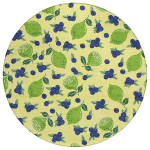HomeRoots 8' Vibrant Round Lemon Area Rug - Washable, Durable, Outdoor & Indoor Use, Perfect for High-Traffic Spaces 661167