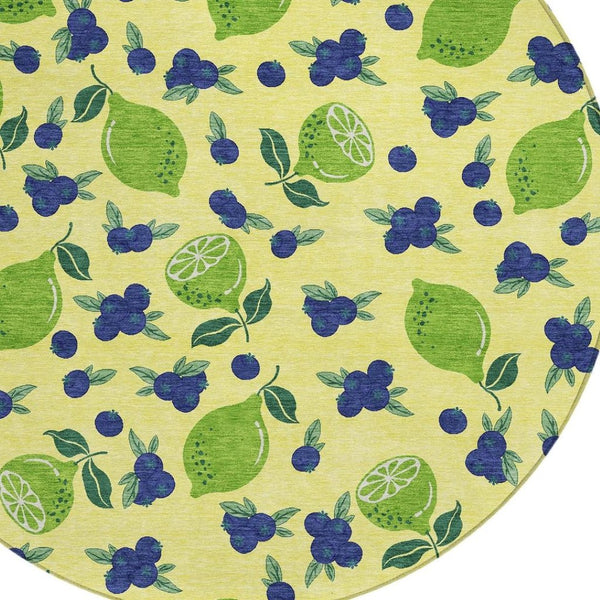 HomeRoots 8' Vibrant Round Lemon Area Rug - Washable, Durable, Outdoor & Indoor Use, Perfect for High-Traffic Spaces 661167