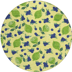 HomeRoots 8' Vibrant Round Lemon Area Rug - Washable, Durable, Outdoor & Indoor Use, Perfect for High-Traffic Spaces 661167