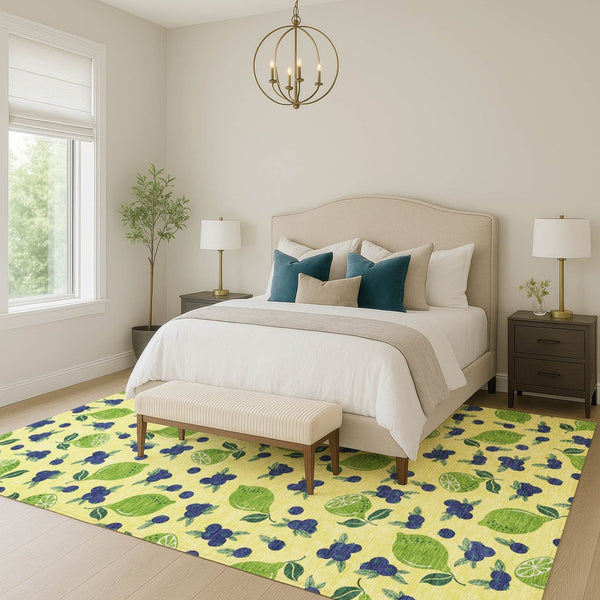 HomeRoots 8' Vibrant Lemon-Patterned Washable Indoor Outdoor Area Rug - Durable, Stain-Resistant & Stylish Decor 661168