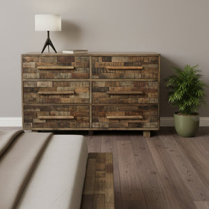 HomeRoots 57" Solid Mango Wood Dresser with Rustic Charm – Six Spacious Drawers for Stylish Storage Solutions 661219