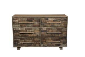 HomeRoots 57" Solid Mango Wood Dresser with Rustic Charm – Six Spacious Drawers for Stylish Storage Solutions 661219