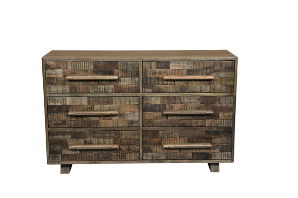 HomeRoots 57" Solid Mango Wood Dresser with Rustic Charm – Six Spacious Drawers for Stylish Storage Solutions 661219