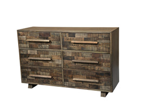 HomeRoots 57" Solid Mango Wood Dresser with Rustic Charm – Six Spacious Drawers for Stylish Storage Solutions 661219