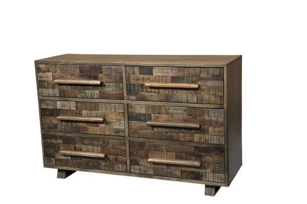 HomeRoots 57" Solid Mango Wood Dresser with Rustic Charm – Six Spacious Drawers for Stylish Storage Solutions 661219