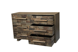 HomeRoots 57" Solid Mango Wood Dresser with Rustic Charm – Six Spacious Drawers for Stylish Storage Solutions 661219