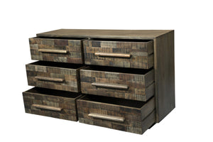 HomeRoots 57" Solid Mango Wood Dresser with Rustic Charm – Six Spacious Drawers for Stylish Storage Solutions 661219