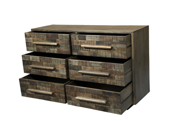 HomeRoots 57" Solid Mango Wood Dresser with Rustic Charm – Six Spacious Drawers for Stylish Storage Solutions 661219