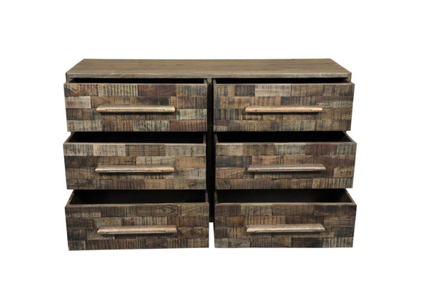 HomeRoots 57" Solid Mango Wood Dresser with Rustic Charm – Six Spacious Drawers for Stylish Storage Solutions 661219
