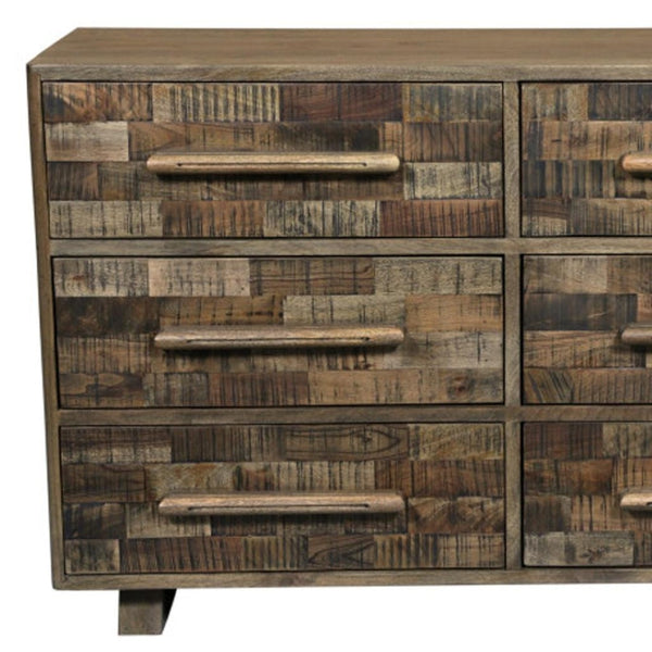 HomeRoots 57" Solid Mango Wood Dresser with Rustic Charm – Six Spacious Drawers for Stylish Storage Solutions 661219