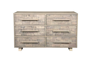 HomeRoots 57" Gray Solid Wood Dresser - Rustic Six-Drawer Storage Solution with Textured Finish & Style 661220
