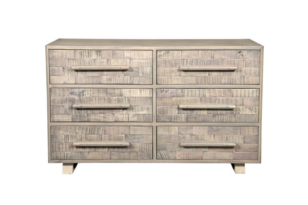 HomeRoots 57" Gray Solid Wood Dresser - Rustic Six-Drawer Storage Solution with Textured Finish & Style 661220