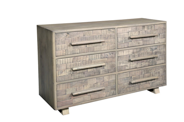 HomeRoots 57" Gray Solid Wood Dresser - Rustic Six-Drawer Storage Solution with Textured Finish & Style 661220