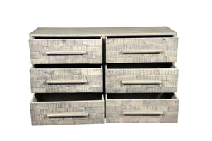 HomeRoots 57" Gray Solid Wood Dresser - Rustic Six-Drawer Storage Solution with Textured Finish & Style 661220