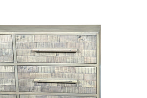 HomeRoots 57" Gray Solid Wood Dresser - Rustic Six-Drawer Storage Solution with Textured Finish & Style 661220