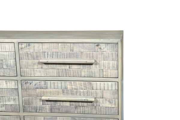 HomeRoots 57" Gray Solid Wood Dresser - Rustic Six-Drawer Storage Solution with Textured Finish & Style 661220