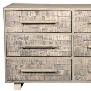 HomeRoots 57" Gray Solid Wood Dresser - Rustic Six-Drawer Storage Solution with Textured Finish & Style 661220
