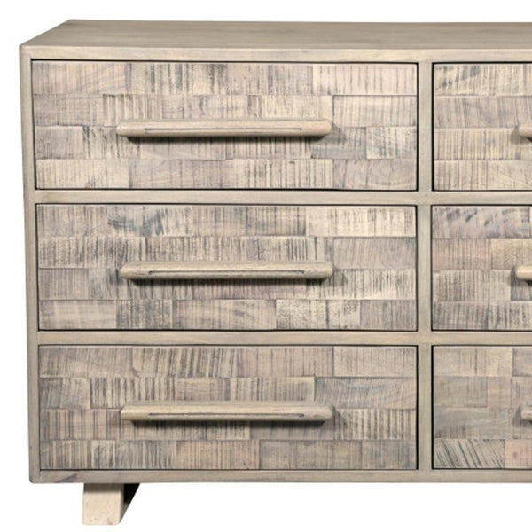 HomeRoots 57" Gray Solid Wood Dresser - Rustic Six-Drawer Storage Solution with Textured Finish & Style 661220