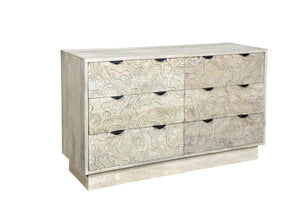 HomeRoots 57" Gray Carved Geometric Solid Wood Dresser - Modern Boho Storage with Unique Design & Durability 661222