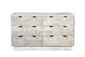 HomeRoots 57" Gray Carved Geometric Solid Wood Dresser - Modern Boho Storage with Unique Design & Durability 661222
