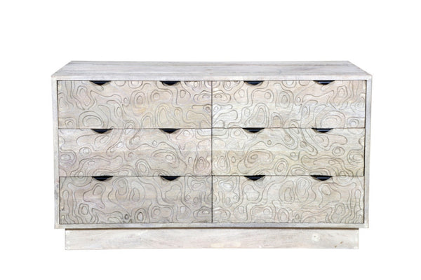 HomeRoots 57" Gray Carved Geometric Solid Wood Dresser - Modern Boho Storage with Unique Design & Durability 661222