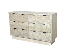 HomeRoots 57" Gray Carved Geometric Solid Wood Dresser - Modern Boho Storage with Unique Design & Durability 661222