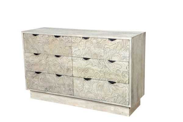 HomeRoots 57" Gray Carved Geometric Solid Wood Dresser - Modern Boho Storage with Unique Design & Durability 661222