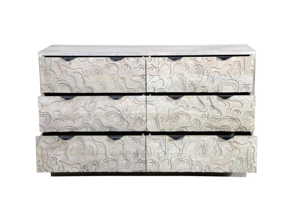 HomeRoots 57" Gray Carved Geometric Solid Wood Dresser - Modern Boho Storage with Unique Design & Durability 661222