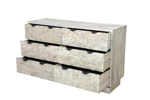 HomeRoots 57" Gray Carved Geometric Solid Wood Dresser - Modern Boho Storage with Unique Design & Durability 661222