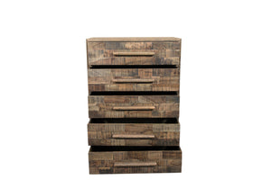HomeRoots 35" Brown Carved Geometric Solid Wood Dresser - Handcrafted 5-Drawer Storage with Unique Artisan Style 661223