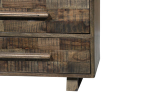 HomeRoots 35" Brown Carved Geometric Solid Wood Dresser - Handcrafted 5-Drawer Storage with Unique Artisan Style 661223