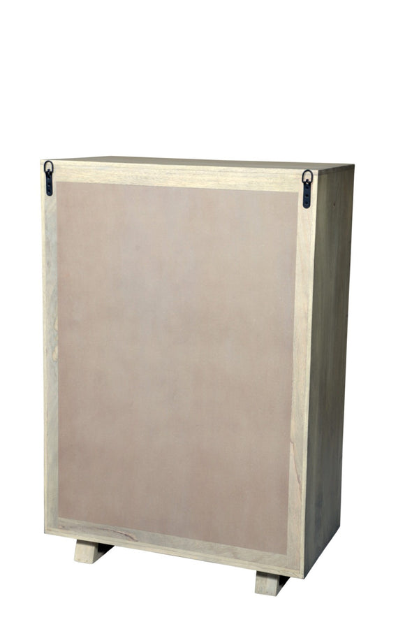 HomeRoots 35" Gray Carved Solid Wood Dresser - Rustic Five Drawer Storage with Unique Geometric Design & Appeal 661224