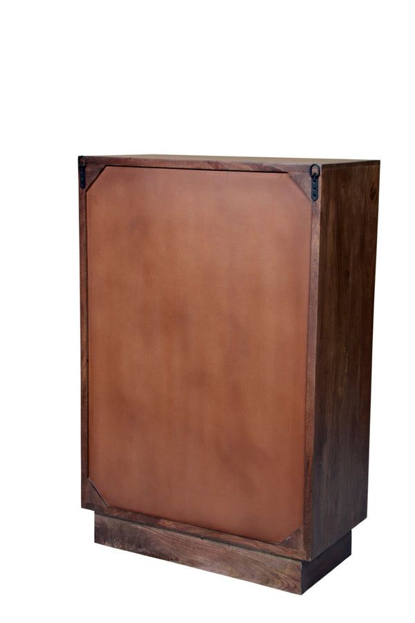 HomeRoots 35" Brown Carved Abstract Solid Wood Dresser - Stylish 5-Drawer Storage for Modern Boho Spaces 661225