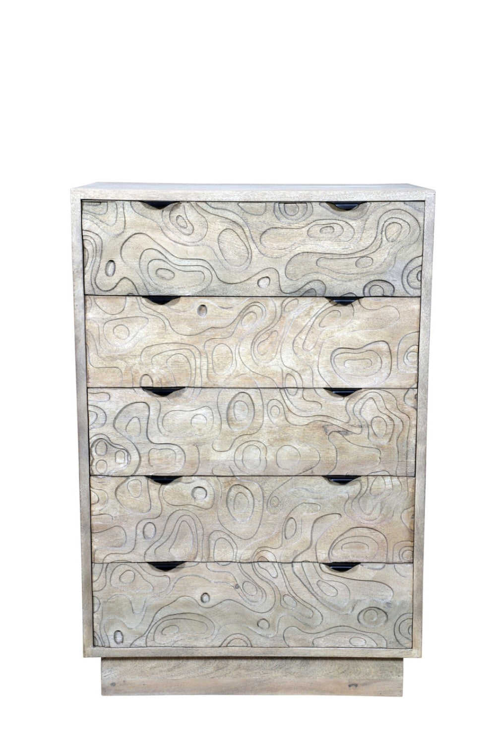 HomeRoots 35" Gray Carved Dresser - Solid Wood, Five Drawers, Modern Boho Design, Perfect for Compact Spaces 661226