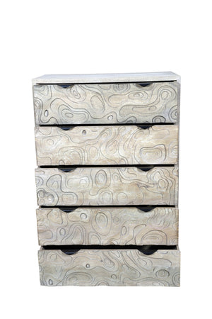 HomeRoots 35" Gray Carved Dresser - Solid Wood, Five Drawers, Modern Boho Design, Perfect for Compact Spaces 661226