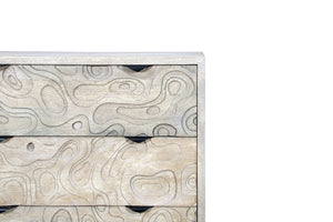 HomeRoots 35" Gray Carved Dresser - Solid Wood, Five Drawers, Modern Boho Design, Perfect for Compact Spaces 661226