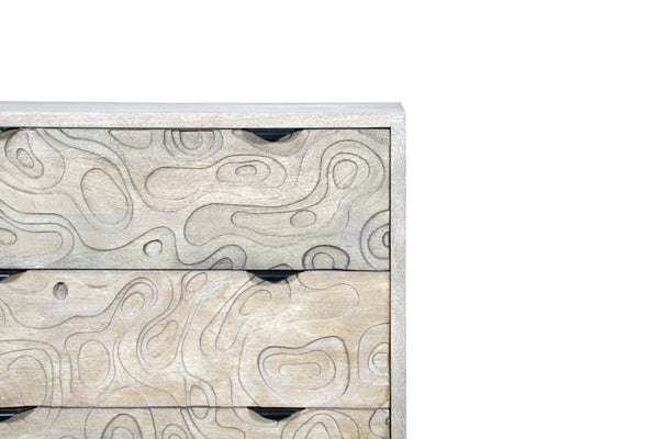 HomeRoots 35" Gray Carved Dresser - Solid Wood, Five Drawers, Modern Boho Design, Perfect for Compact Spaces 661226