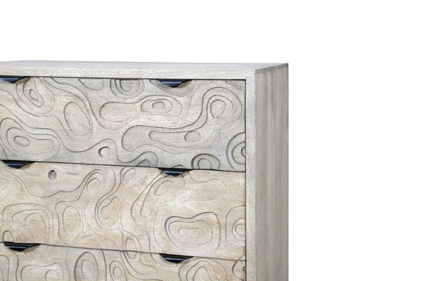 HomeRoots 35" Gray Carved Dresser - Solid Wood, Five Drawers, Modern Boho Design, Perfect for Compact Spaces 661226