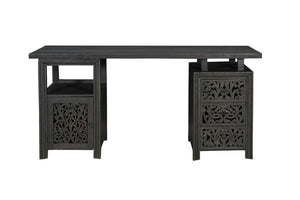 HomeRoots 68" Black Solid Wood Floral Carved Desk - Elegant, Durable, and Functional Workspace for Home Office 661245