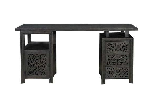 HomeRoots 68" Black Solid Wood Floral Carved Desk - Elegant, Durable, and Functional Workspace for Home Office 661245
