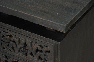 HomeRoots 68" Black Solid Wood Floral Carved Desk - Elegant, Durable, and Functional Workspace for Home Office 661245