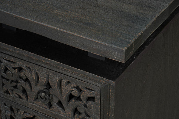 HomeRoots 68" Black Solid Wood Floral Carved Desk - Elegant, Durable, and Functional Workspace for Home Office 661245