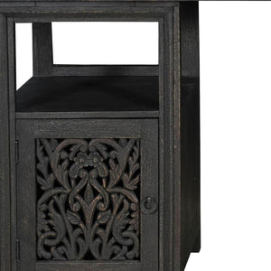 HomeRoots 68" Black Solid Wood Floral Carved Desk - Elegant, Durable, and Functional Workspace for Home Office 661245