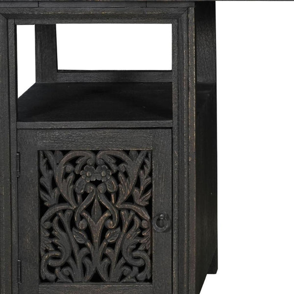 HomeRoots 68" Black Solid Wood Floral Carved Desk - Elegant, Durable, and Functional Workspace for Home Office 661245