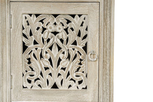 HomeRoots 68" White Solid Wood Floral Carved Desk with Metal Accents & Three Drawers for Home Office Elegance 661246