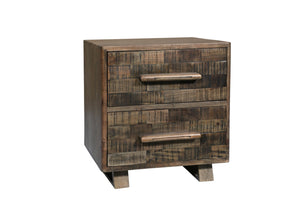 HomeRoots 26" Brown Solid Wood Carved Geometric Nightstand - Stylish Two Drawer Accent Table with Unique Charm 661247