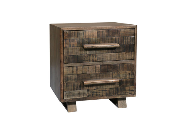 HomeRoots 26" Brown Solid Wood Carved Geometric Nightstand - Stylish Two Drawer Accent Table with Unique Charm 661247